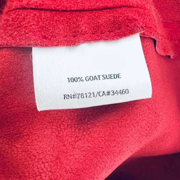 Eileen Fisher Petite Large Deep Rich Red Button Goat Suede Leather Blazer Jacket - Picture 8 of 9